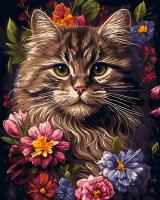 Картина по номерам холст на подрамнике 40*50см "Кот в цветах"