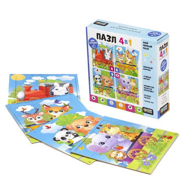 Baby Games. Пазл 4в1 (4-6-9-12). Паровоз.