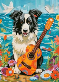 Puzzle-100 "Колли, гитара и море"