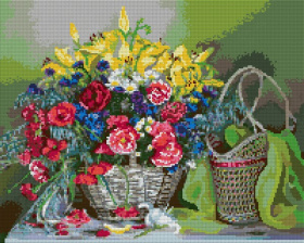 Алмазная мозаика 40*50 см (полное заполнение) "Корзина с цветами", в коробке