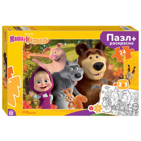 Мозаика "puzzle" maxi 24 + раскраска "Маша и Медведь"