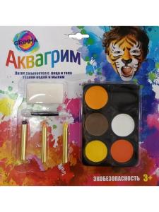 Набор аквагрима для детей (6 цвет, каран-3шт, спонж 1шт, апплик 1шт)