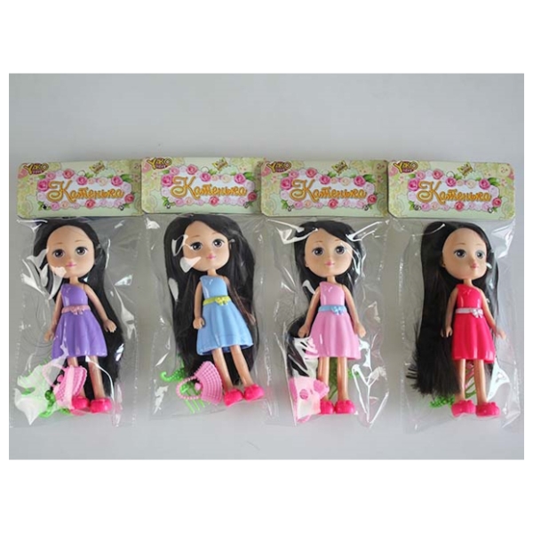 Кукла (16,5см) "АНЖЕЛИКА В ДВУХЦВЕТНОМ ПЛАТЬЕ" (микс: 4 вида) (в пакете)