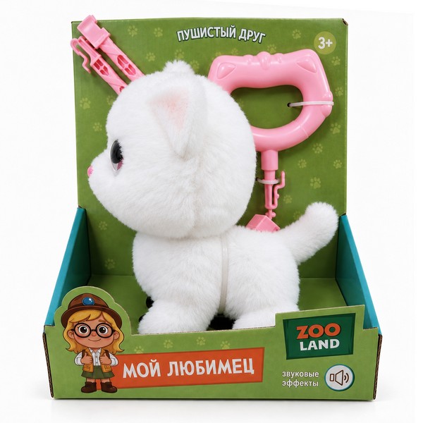 Набор Zooland "Мой любимец. Котик", котик на бат., катание на палочке, звуковые эффекты