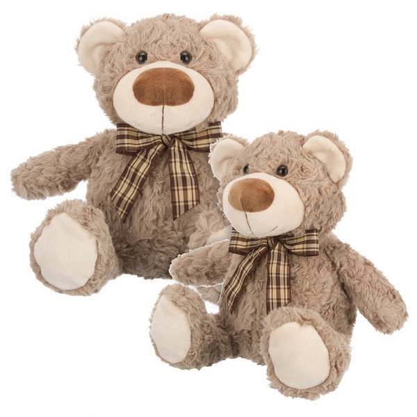 Мишка с коричневой ленточкой в клетку, 25 см