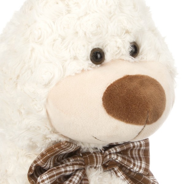 Зайчик белый с коричневым бантиком в клетку, 25 см