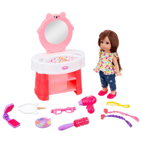 Набор "Модница" Girl`s Club" в комплекте: кукла 30 см, трюмо со звуком и светом, блестящая упаковка