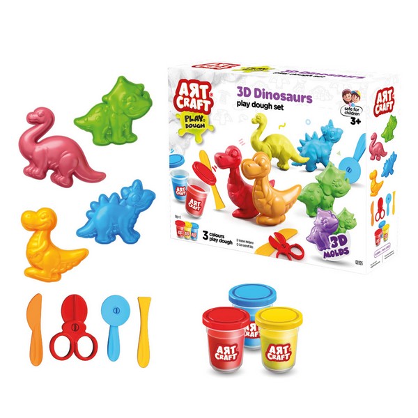 Игрушка AЯT CRAFT Набор для лепки Динозаврики, тесто 3х56г,