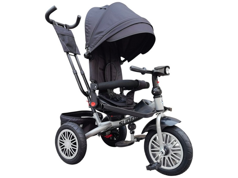 Велосипед трехколесный SLIDER, надувные колёса 12 и 10", фара, корзинка, сумочка