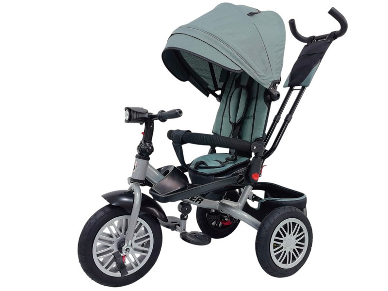 Велосипед трехколесный SLIDER, надувные колёса 12 и 10", фара, корзинка, сумочка