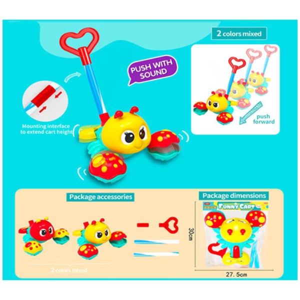 Каталка на палочке "Крабик", звуковые эффекты, 2 цвета в ассортименте