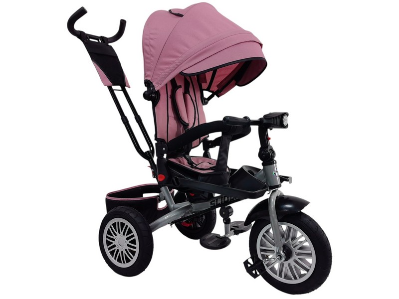 Велосипед трехколесный SLIDER, надувные колёса 12 и 10", фара, корзинка, сумочка