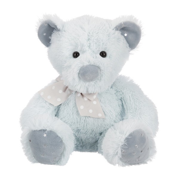 Мишка светло-мятный с бантиком, 19 см