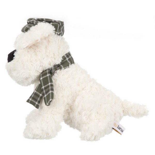 Собака  кремовая в кепочке и шарфике, 25 см