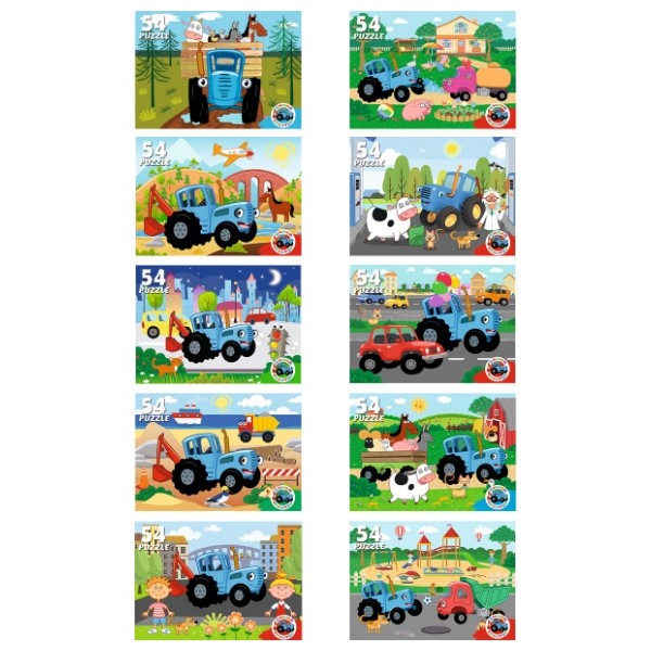 Микс пазлы Синий Трактор. 54 элемента. (10 шт в наборе)