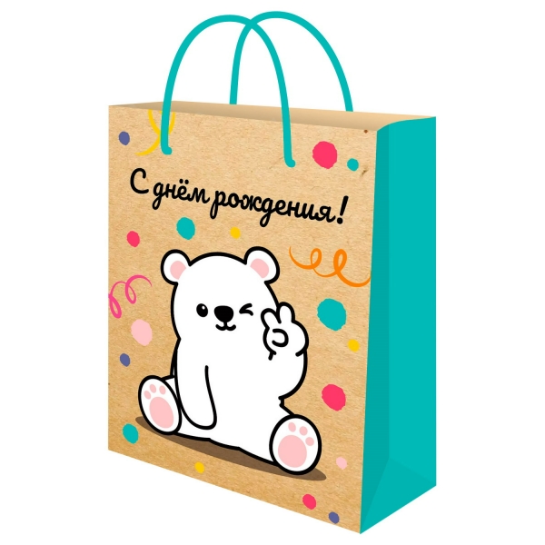 Пакет подарочный из крафт-бумаги (12 шт в наборе) 18х23х30 см (М) Мишка