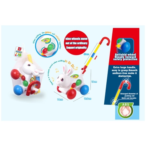 Каталка на палочке "Зайчик" шестеренки вращаются, размер: 14*19,5*16 см, длина палочки 53 см