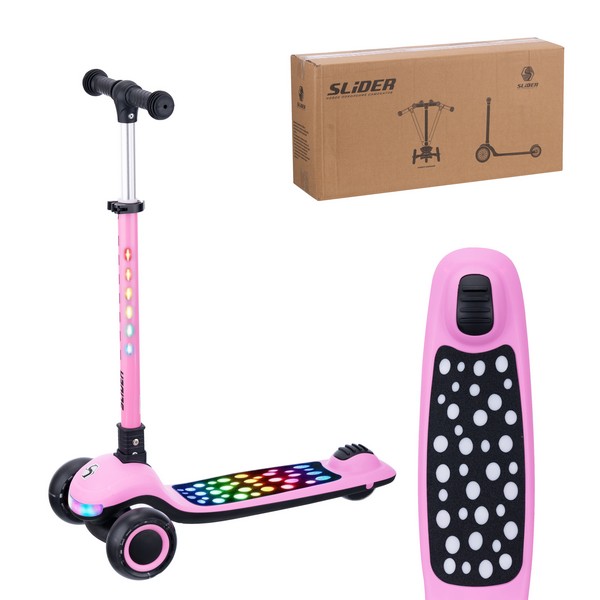 Самокат трехколесный Slider, светящиеся полиуретановые колёса и платформа, руль складной
