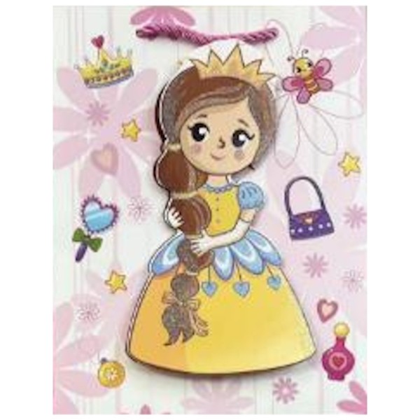 Dream Cards Пакет подарочный мат.лам,глиттер,3Dэл. (12 шт в наборе) 18х23х10см(М), Нежная принцесса