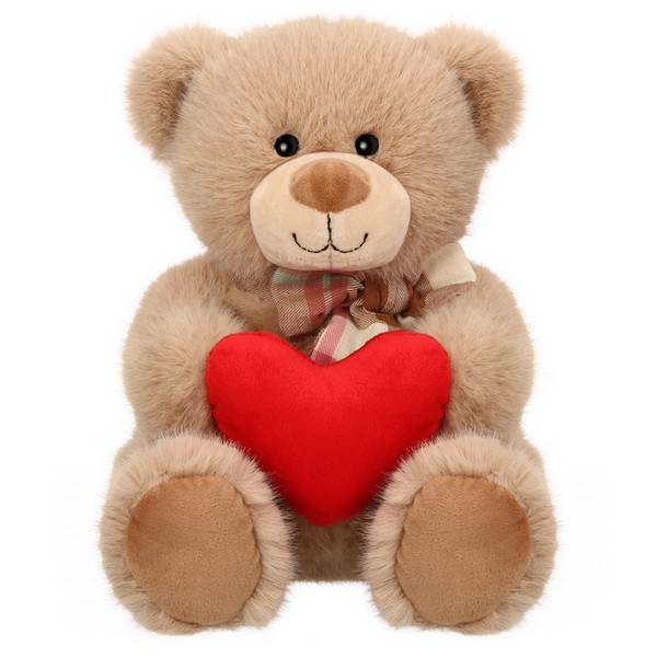 Мишка бежевый с сердцем, 19 см