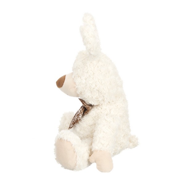 Зайчик белый с коричневым бантиком в клетку, 25 см