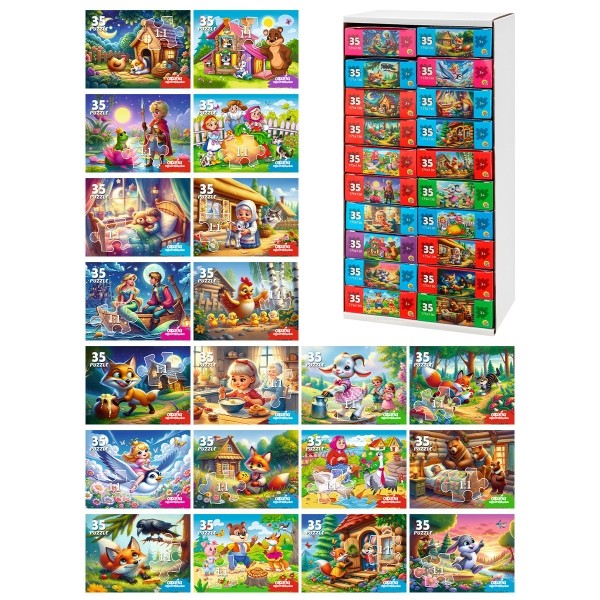 Микс.Пазлы 35 элементов Серии "Оживи мультфильм"  СКАЗКИ №2 (20 шт в шоубоксе)