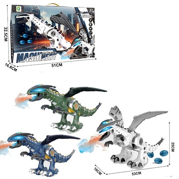 Динозавр на бат., световые и звуковые эффекты, пар, 3 цвета в ассортименте, размер: 16*53*25 см, в/к 51*16,8*32,5 см Динозавр на бат., световые и звуковые эффекты, пар, 3 цвета в ассортименте, размер: 16*53*25 см, в/к 51*16,8*32,5 см