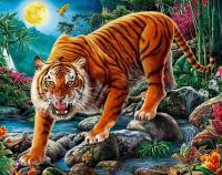 Холст с красками 30х40 см. по номерам (20 цв.) Ночной тигр при полной луне