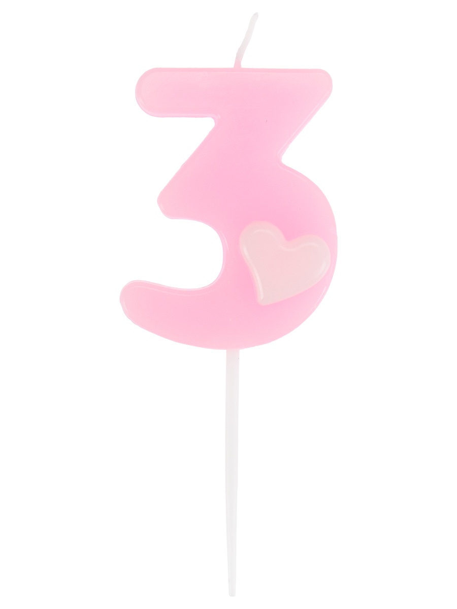 Свеча для торта, Цифра 3 с сердечком