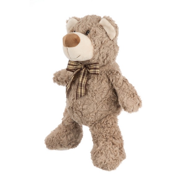 Мишка с коричневой ленточкой в клетку, 20 см