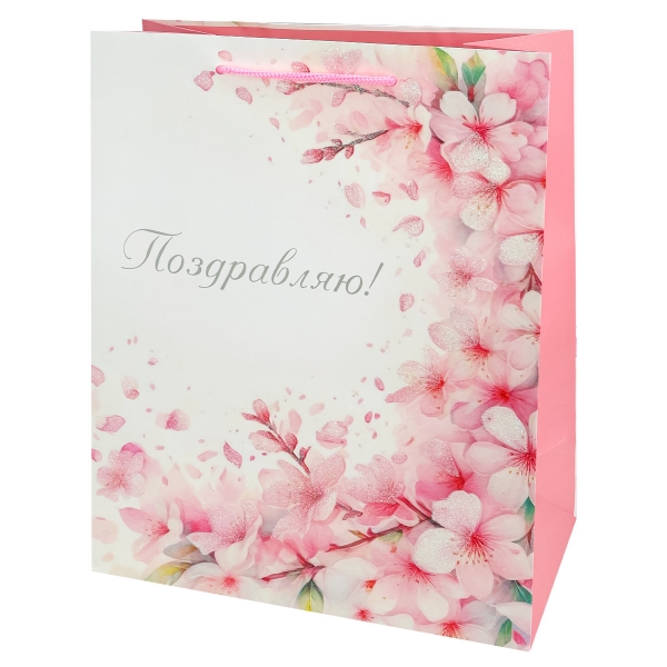 Dream cards Пакет подар. с мат.лам. и глит. (12 шт в наборе) 26,4х32,7х13,6 см (L) Сакура