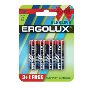 шт на блист.) АА 1.5В "Ergolux Alkaline LR6 BL-3+1"