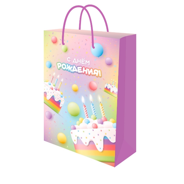 Dream cards Пакет подарочный с мат.лам. (12 шт в наборе) 22х31х10см (ML) Торт со свечками