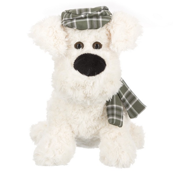 Собака  кремовая в кепочке и шарфике, 25 см