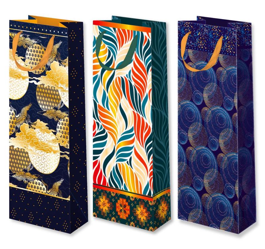 Пакет подарочный 15-36 люкс микс (12 шт в наборе) фольга Бутылка