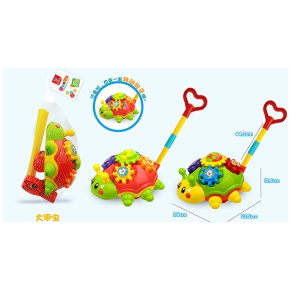 Каталка на палочке "Черепашка", шестеренки вращаются, размер игрушки: 20*23,5*12,5 см, палочка 44 см