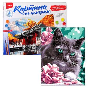 Картина по номерам на картоне 40*50 см "Котик в цветах"