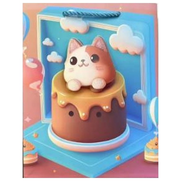 Dream Cards Пакет подарочный мат.лам,глиттер,3Dэл. (12 шт в наборе)18х23х10см(М), Котик и торт, в пл