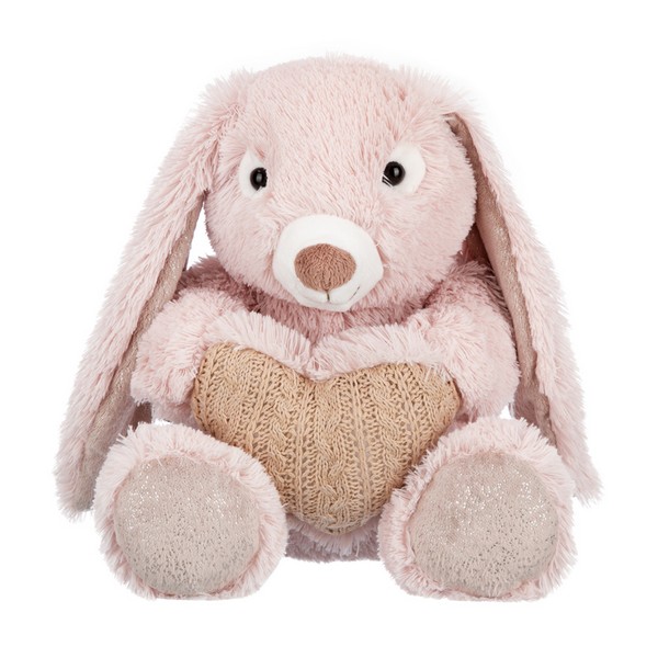 Заяц нежно-розовый с сердцем, 15 см
