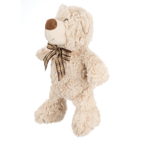 Мишка кремовый с коричневой ленточкой в клетку, 20 см