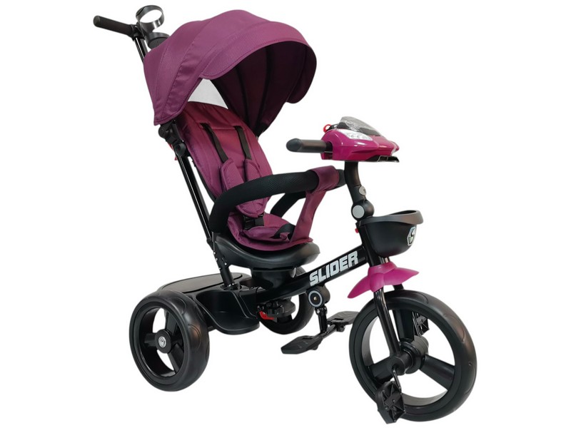 Велосипед трехколесный SLIDER, колёса EVA 12 и 10", фара, корзинка, сумочка