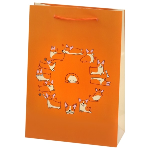 Optima Пакет подарочный с глянцевой ламинацией (12 шт в наборе) 22x31x10 см (ML) Корги, в пленке