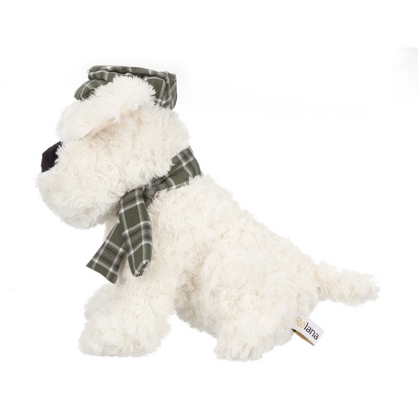 Собака  кремовая в кепочке и шарфике, 20 см