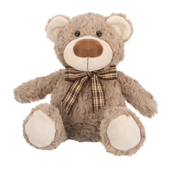 Мишка с коричневой ленточкой в клетку, 20 см