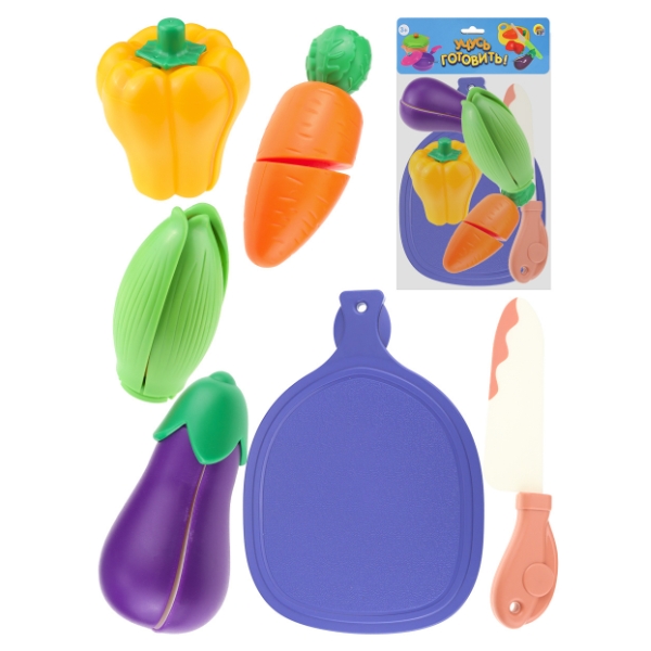 Набор фруктов и овощей для резки (6 предметов, синяя доска, розовый нож, в пакете) Набор фруктов и овощей для резки (6 предметов, синяя доска, розовый нож, в пакете)