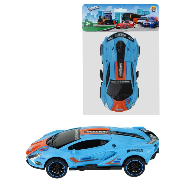 Машина-перевертыш, инерционная, 16,5х23 см, голубой, в пакете