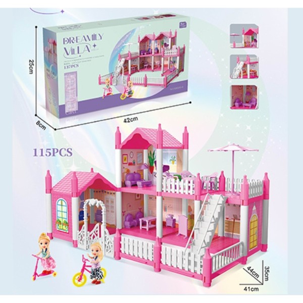 Набор "Дом" 2 этажа, 115 деталей, мебель, 2 мини-куклы, размер: 44*35*41 см