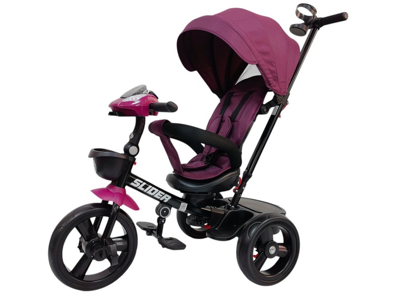 Велосипед трехколесный SLIDER, колёса EVA 12 и 10", фара, корзинка, сумочка