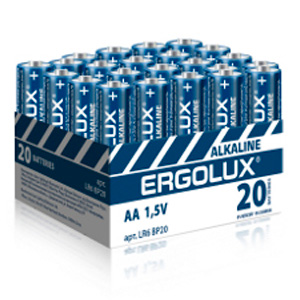 Батарейка пальчиковая (20 шт на подложке) 1.5В "Ergolux Alkaline LR6 BP-20", в/к 5,8*7,5*5,2 см