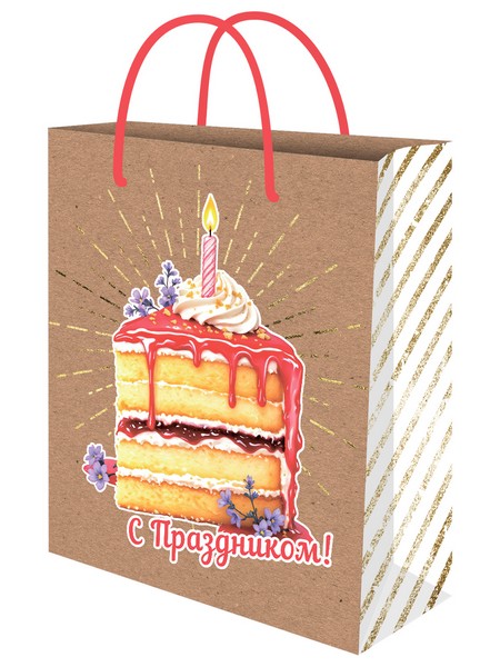 Пакет подарочный из крафт-бумаги 26,4x32,7x13,6 см (craft L) Тортик, 150 г (собс.разр)
